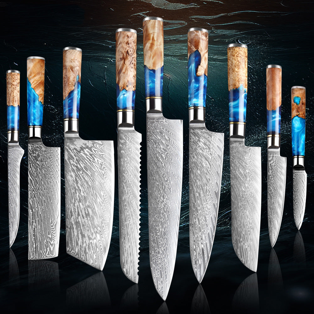 SAKUTO (作東) Japanese Damascus Steel Kitchen Knife Set With Resin Handle