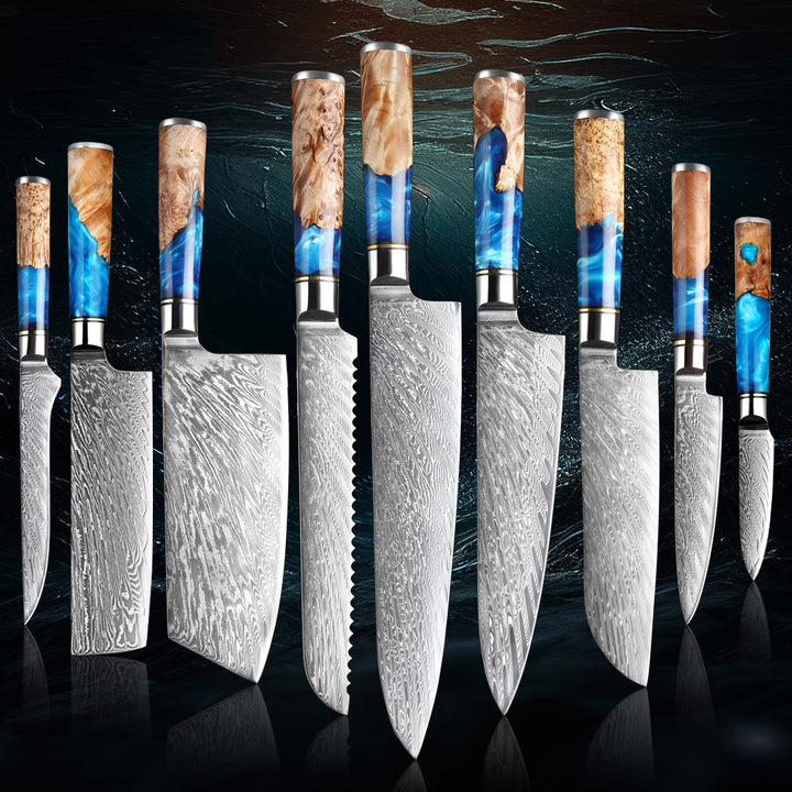 SAKUTO (作東) Japanese Damascus Steel Kitchen Knife Set With Resin Handle