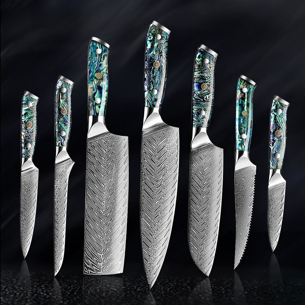 Okugai (おくがい) Damascus Steel Kitchen Knife with Abalone Handle