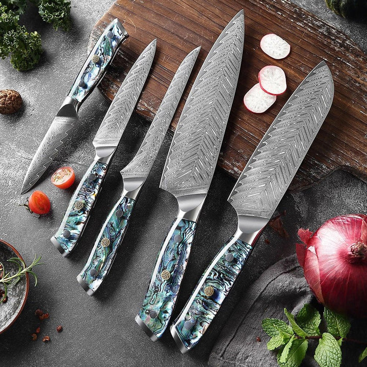 Okugai (おくがい) Damascus Steel Kitchen Knife with Abalone Handle