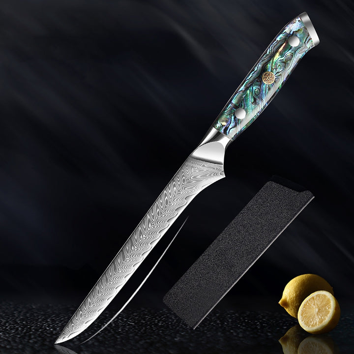 Okugai (おくがい) Damascus Steel Kitchen Knife with Abalone Handle