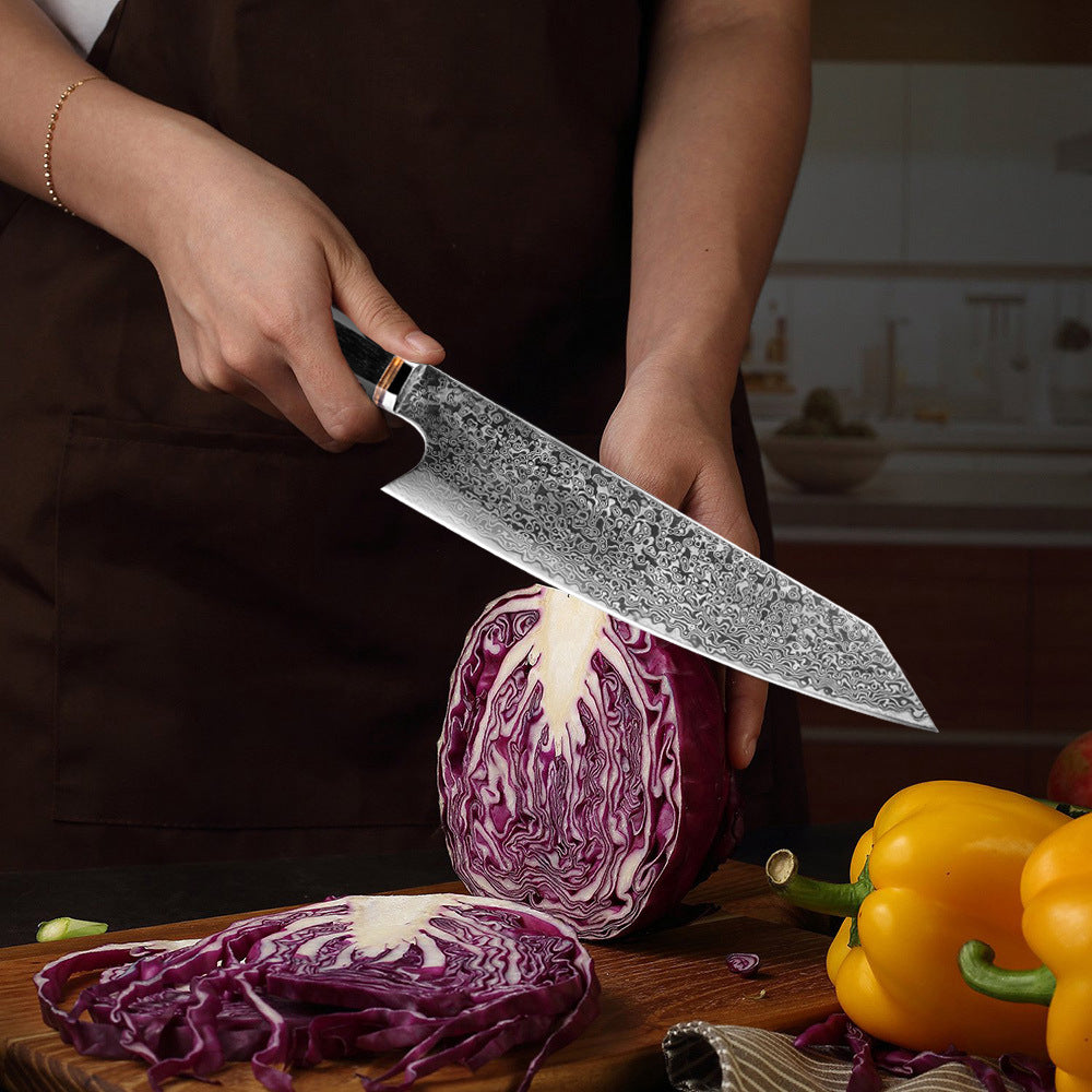Kiritsuke ( きりつけ) Japanese Damascus Steel Chefs Knife With Ebony Octagonal Handle