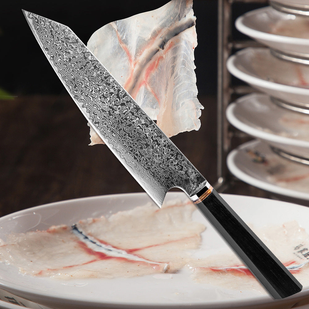 Kiritsuke ( きりつけ) Japanese Damascus Steel Chefs Knife With Ebony Octagonal Handle