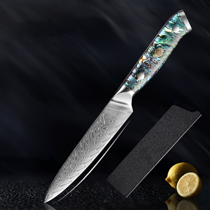Okugai (おくがい) Damascus Steel Kitchen Knife with Abalone Handle