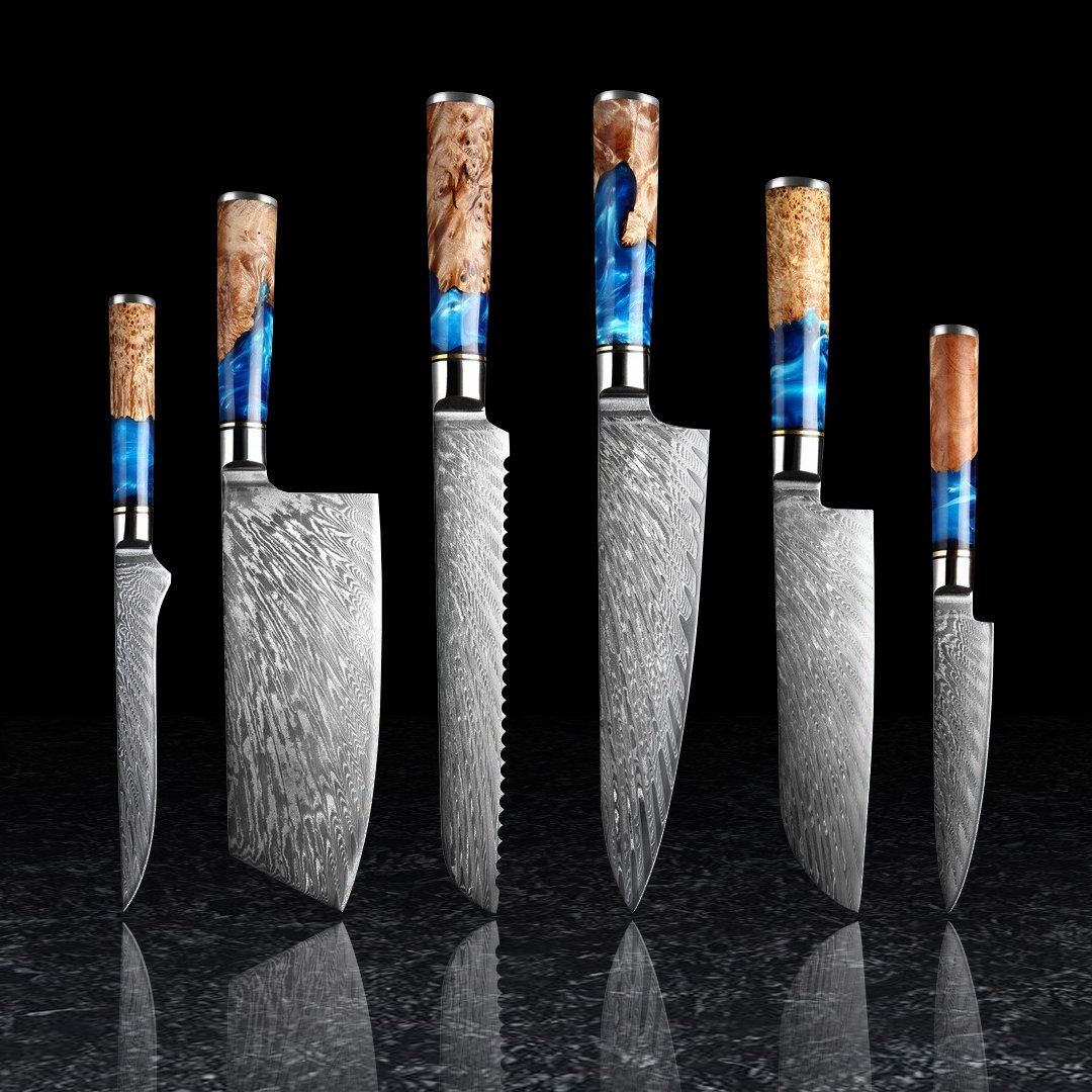 SAKUTO (作東) Japanese Damascus Steel Kitchen Knife Set With Resin Handle