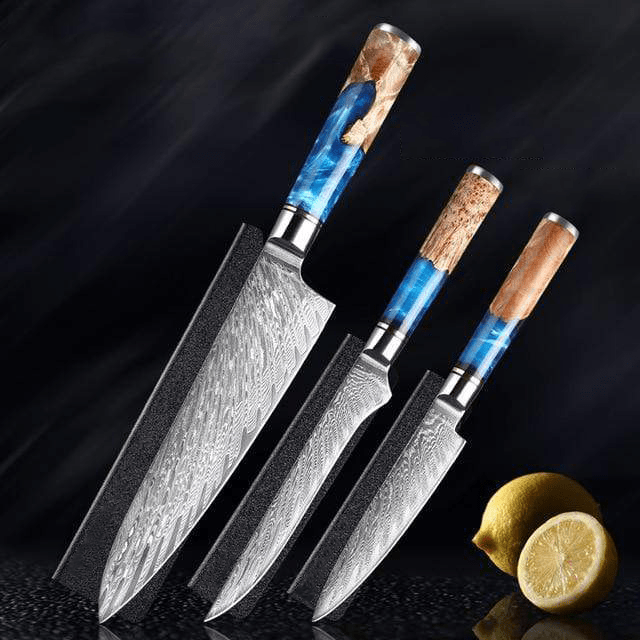 SAKUTO (作東) Japanese Damascus Steel Kitchen Knife Set With Resin Handle