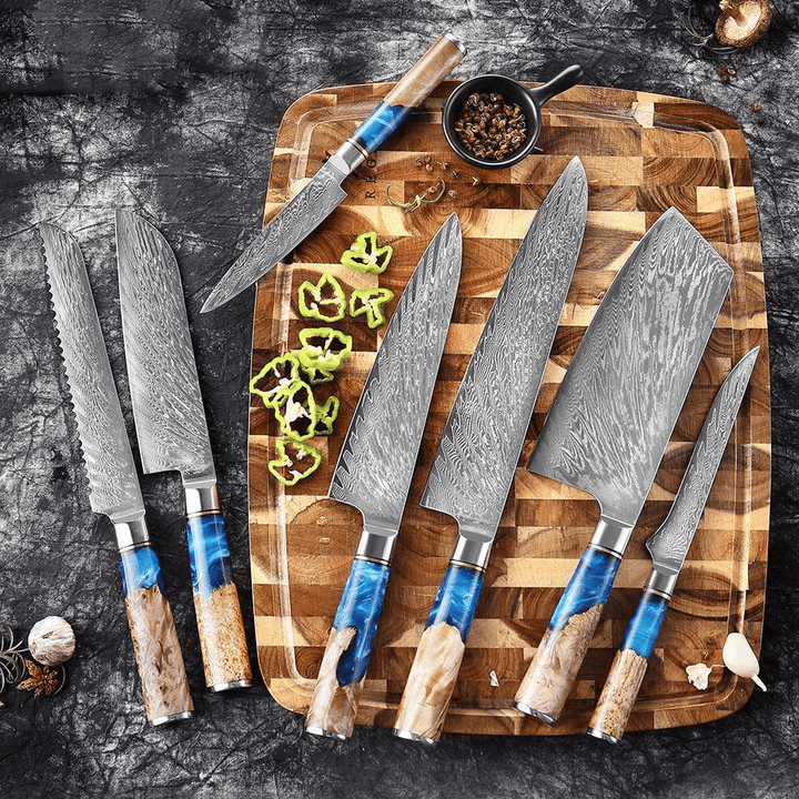 SAKUTO (作東) Japanese Damascus Steel Kitchen Knife Set With Resin Handle